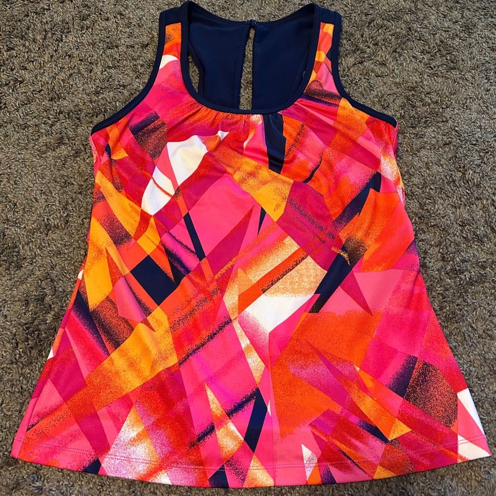 Xersion Performance Tank Top Womens Medium Pink Orange Geometric Racerback Top